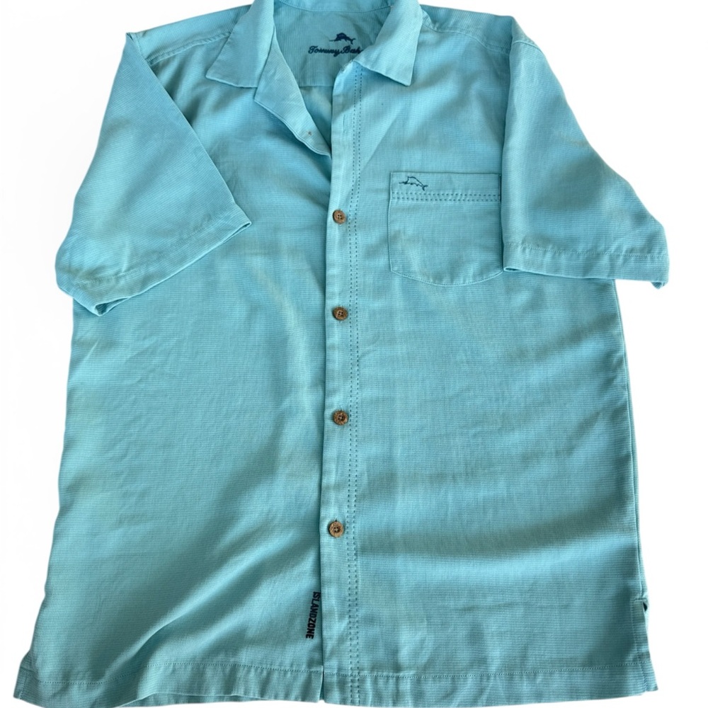 Tommy Bahama Aqua Blue Polo silk blend shirt